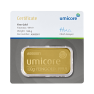 Umicore 100 gram gold bar with certificate