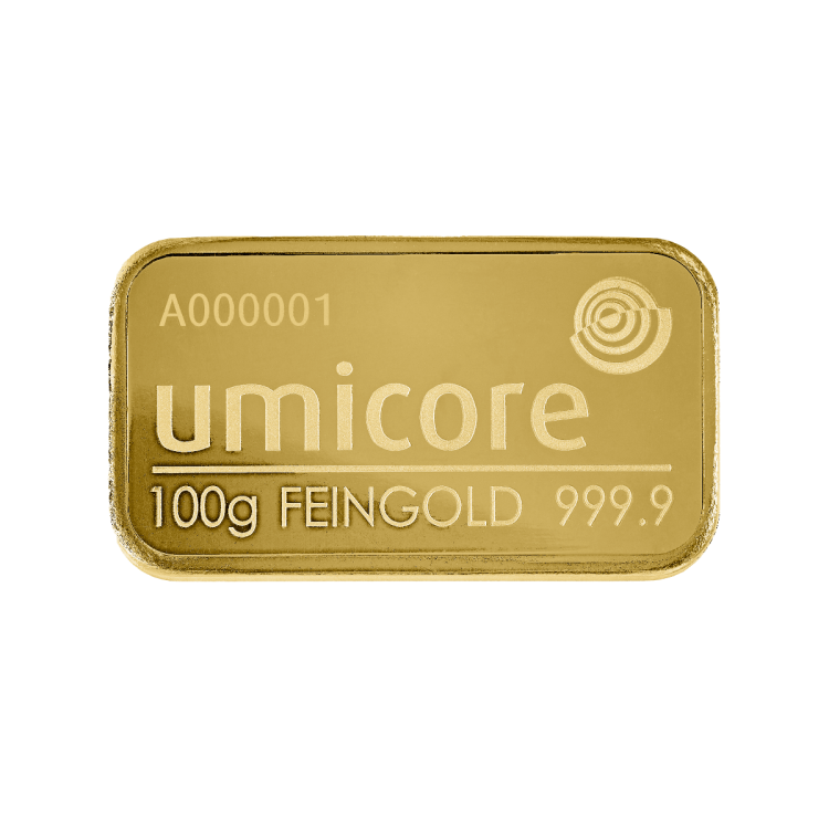 Gold bar 100 gram Umicore