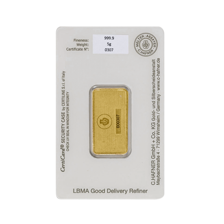 Gold bar 5 gram C. Hafner reverse