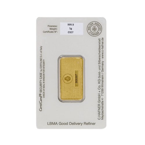 Thumbnail Gold bar 5 gram C. Hafner reverse