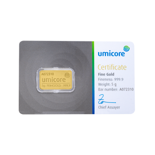 Thumbnail Umicore 5 gram gold bar with certificate