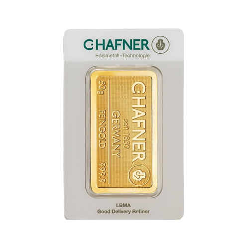 Thumbnail C. Hafner 50 gram gold bar obverse