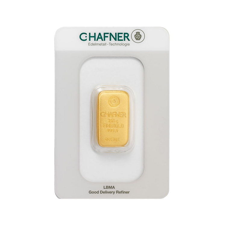Obverse 250 gram C. Hafner gold bar