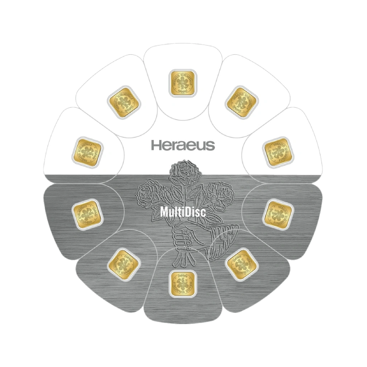 10g Heraeus Goudbaar MultiDisk voorkant