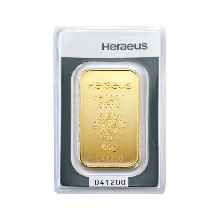 50g Heraeus Goudbaar Divers voorkant