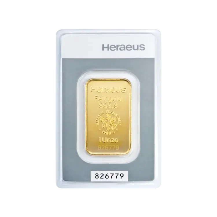1 oz Heraeus Goudbaar Divers voorkant